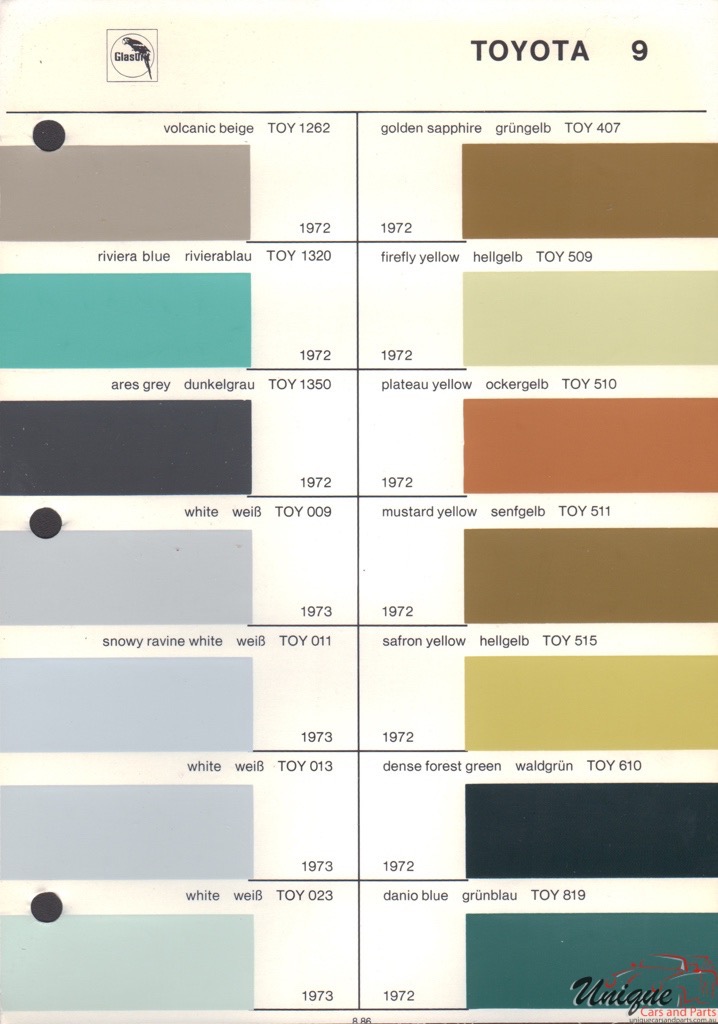 1973 Toyota Paint Charts Glasurit 8